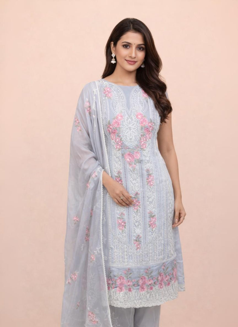Pure Organza with Laces and Sequence Embroidery Suit