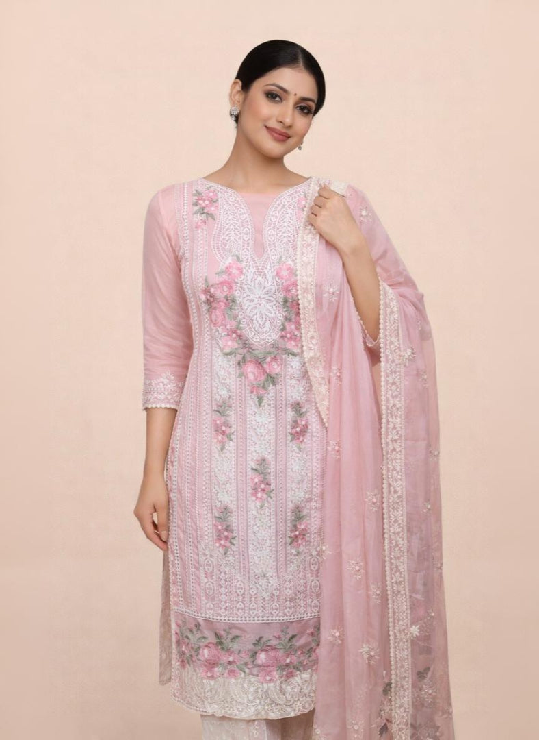 Pure Organza with Laces and Sequence Embroidery Suit