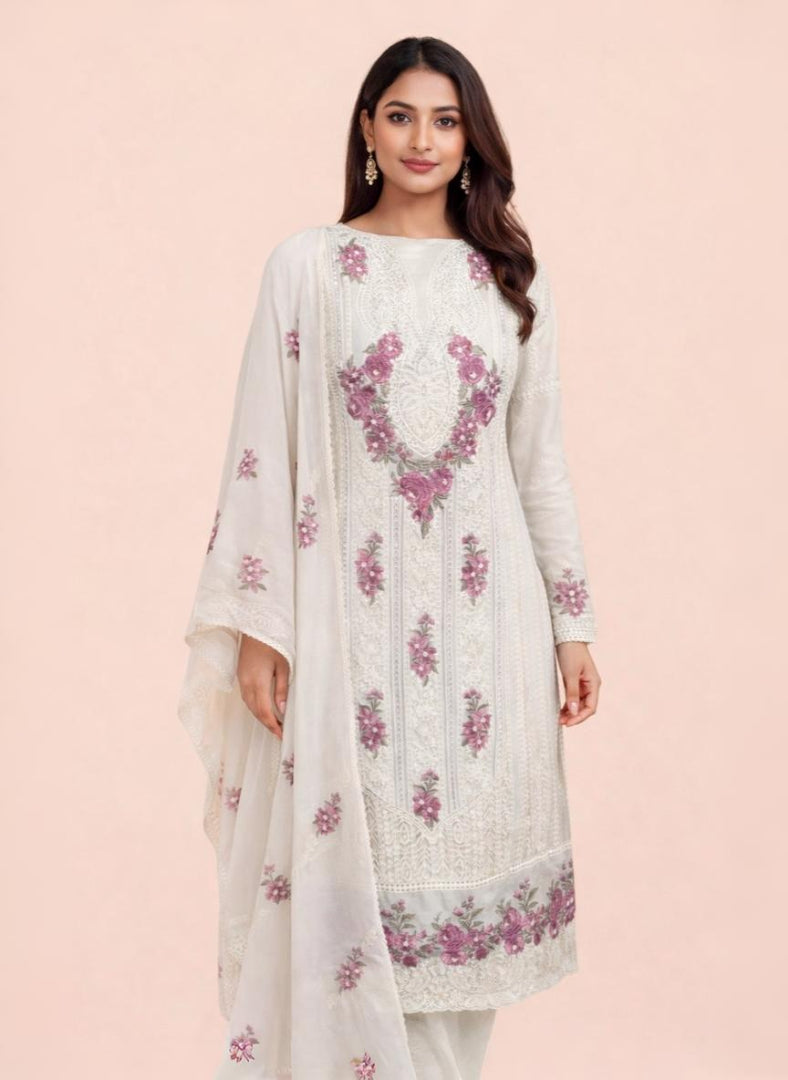 Pure Organza with Laces and Sequence Embroidery Suit