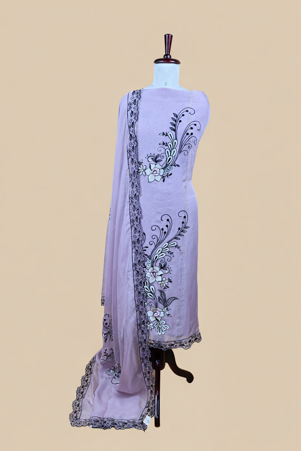 Pure Organza with Black Sequence and Pearl Embroidery Suit