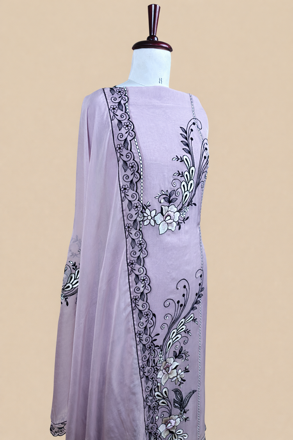 Pure Organza with Black Sequence and Pearl Embroidery Suit