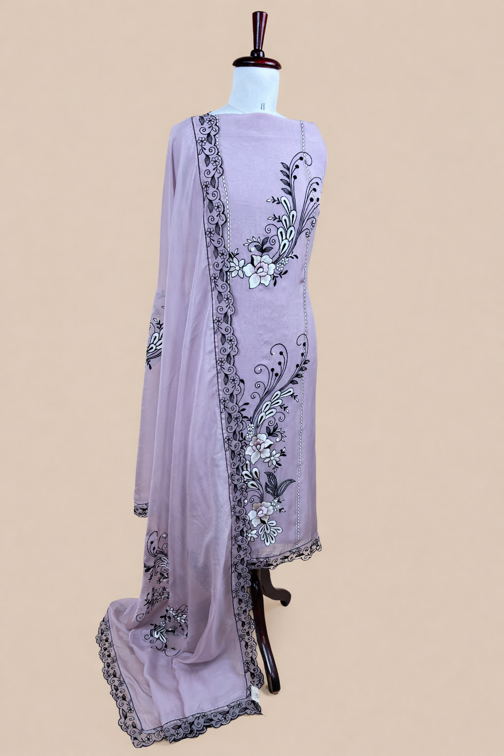 Pure Organza with Black Sequence and Pearl Embroidery Suit