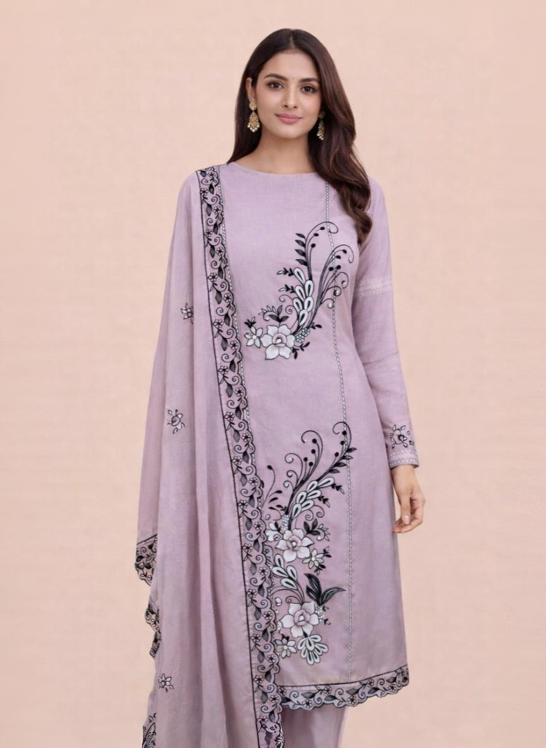 Pure Organza with Black Sequence and Pearl Embroidery Suit