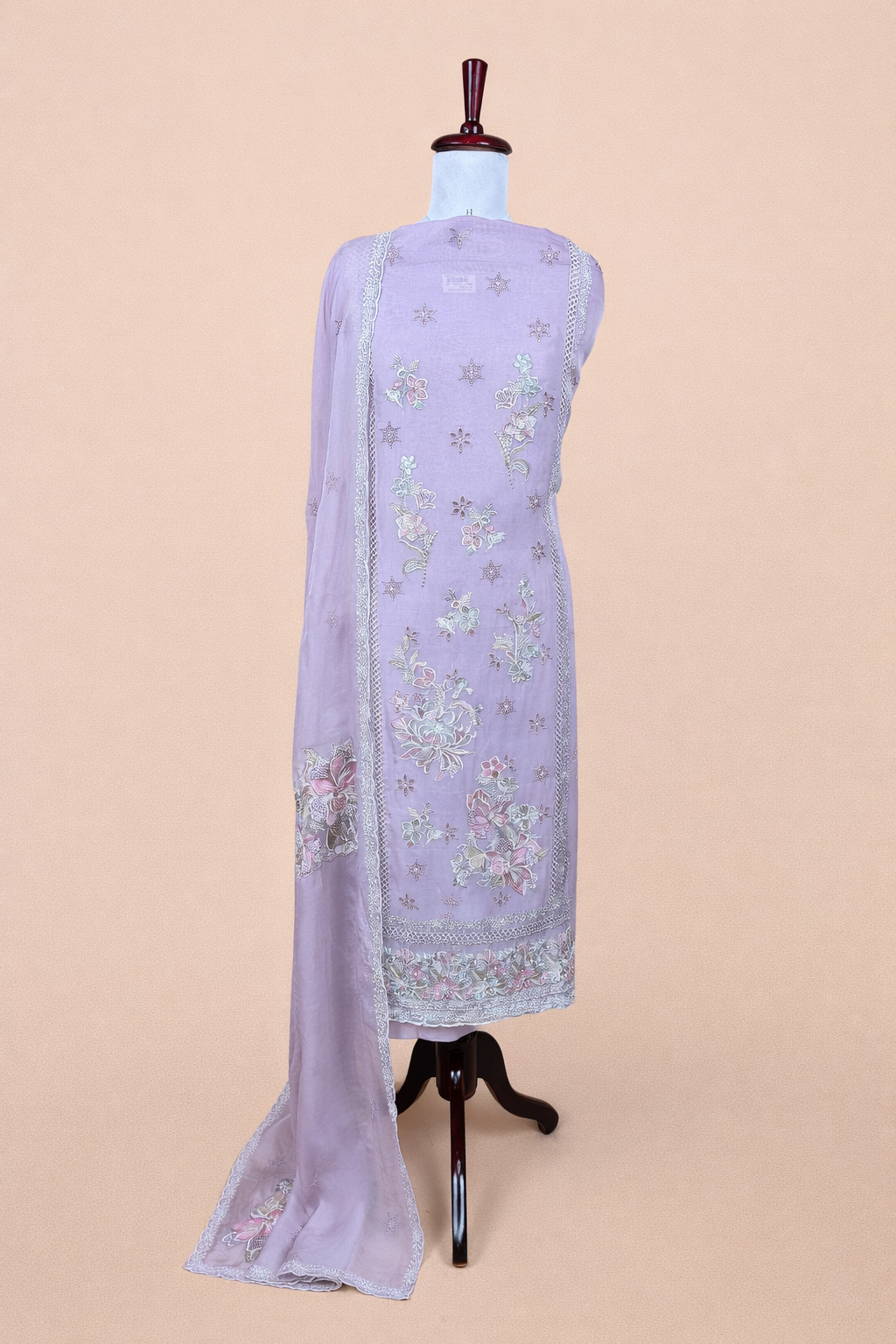 Pure Organza with Laces ,Pearl and Floral Embroidery Suit