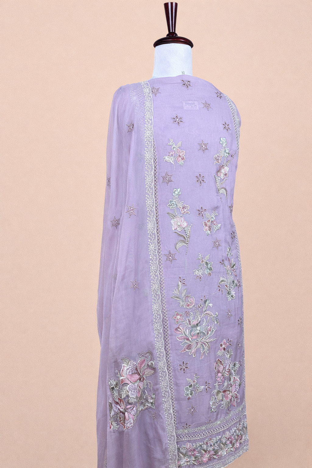 Pure Organza with Laces ,Pearl and Floral Embroidery Suit