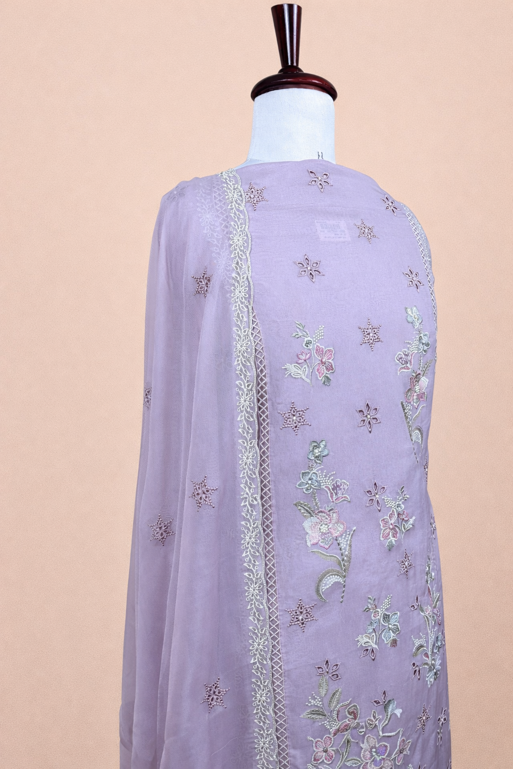 Pure Organza with Laces ,Pearl and Floral Embroidery Suit