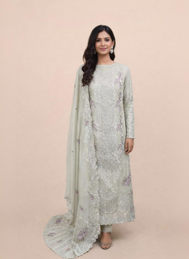 Pure Organza with Sequence and Floral Embroidery Suit