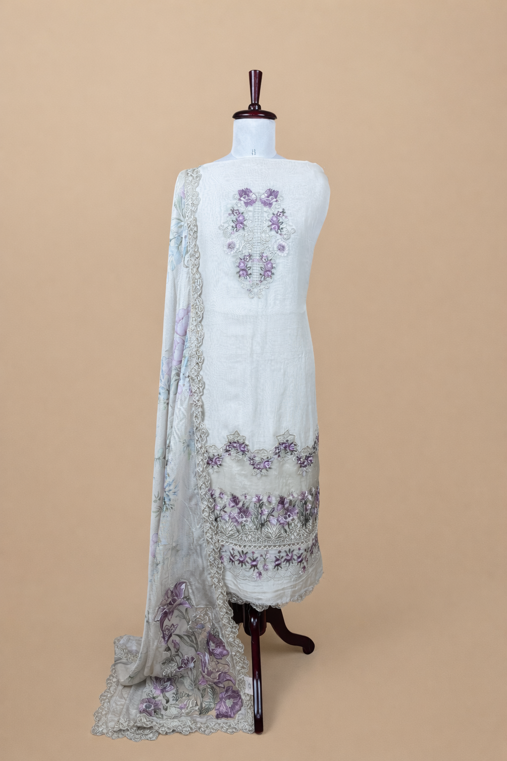 Pura Organza with Laces and Multi colour Thread Floral Embroidery Suit