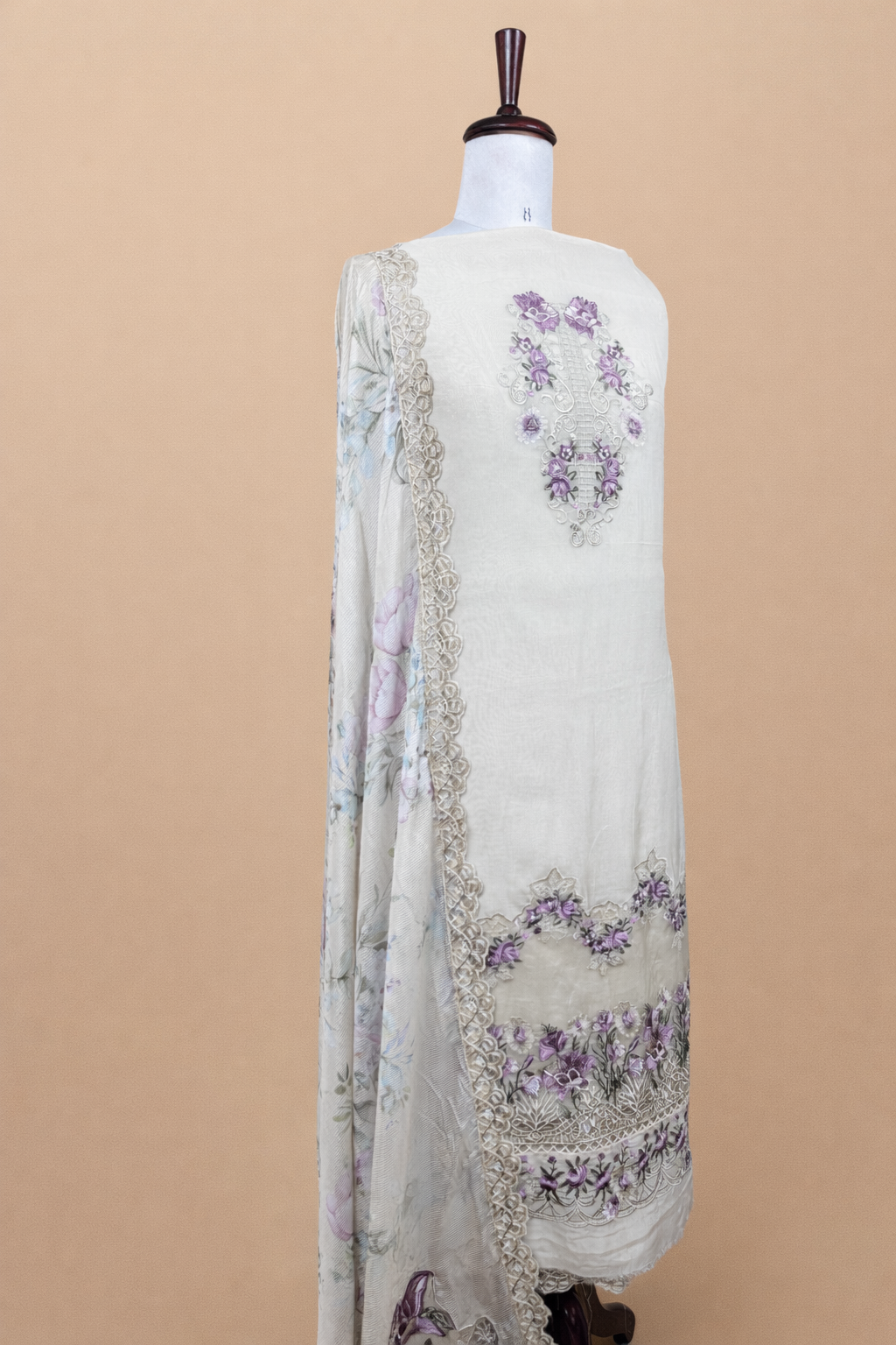 Pura Organza with Laces and Multi colour Thread Floral Embroidery Suit