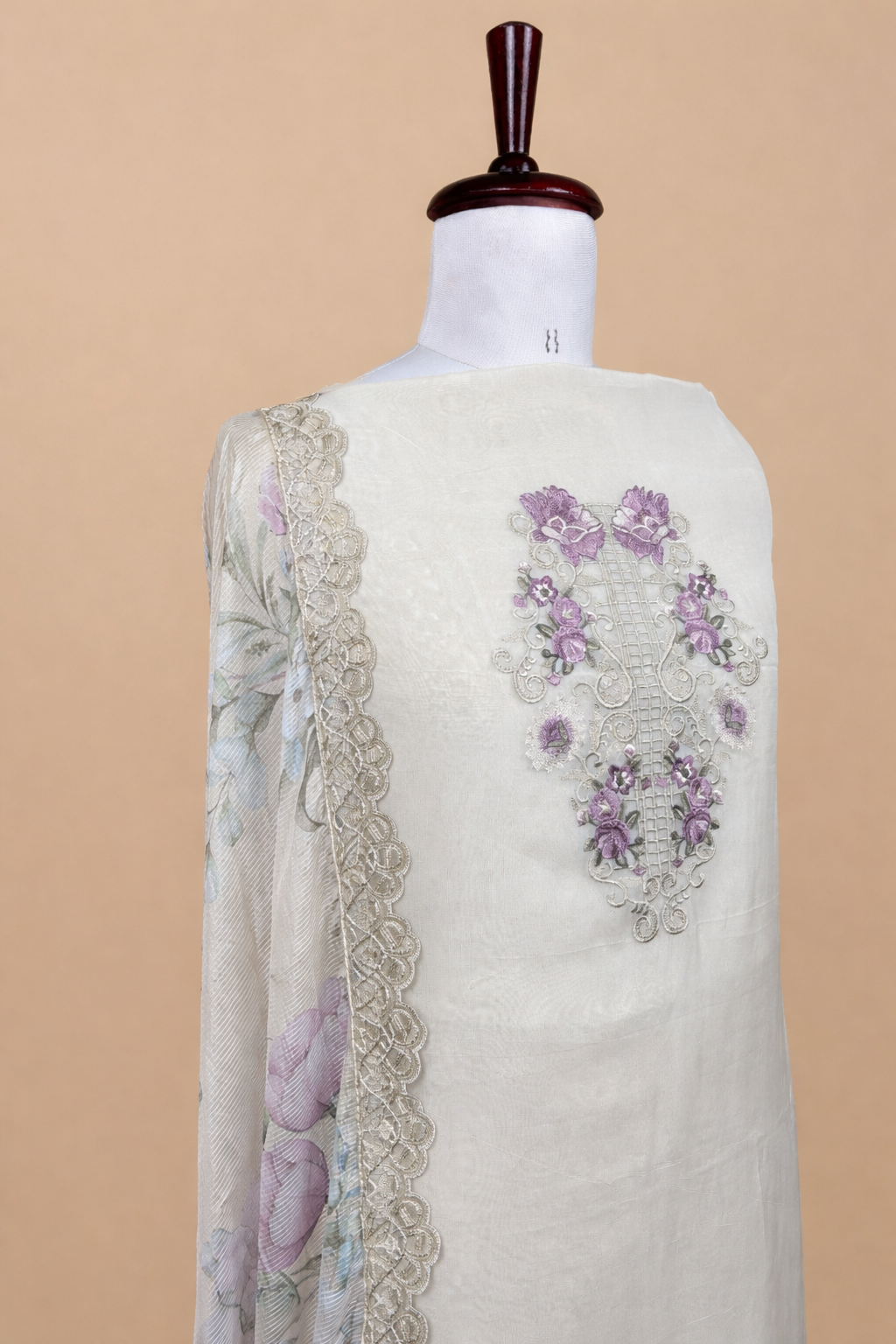 Pura Organza with Laces and Multi colour Thread Floral Embroidery Suit