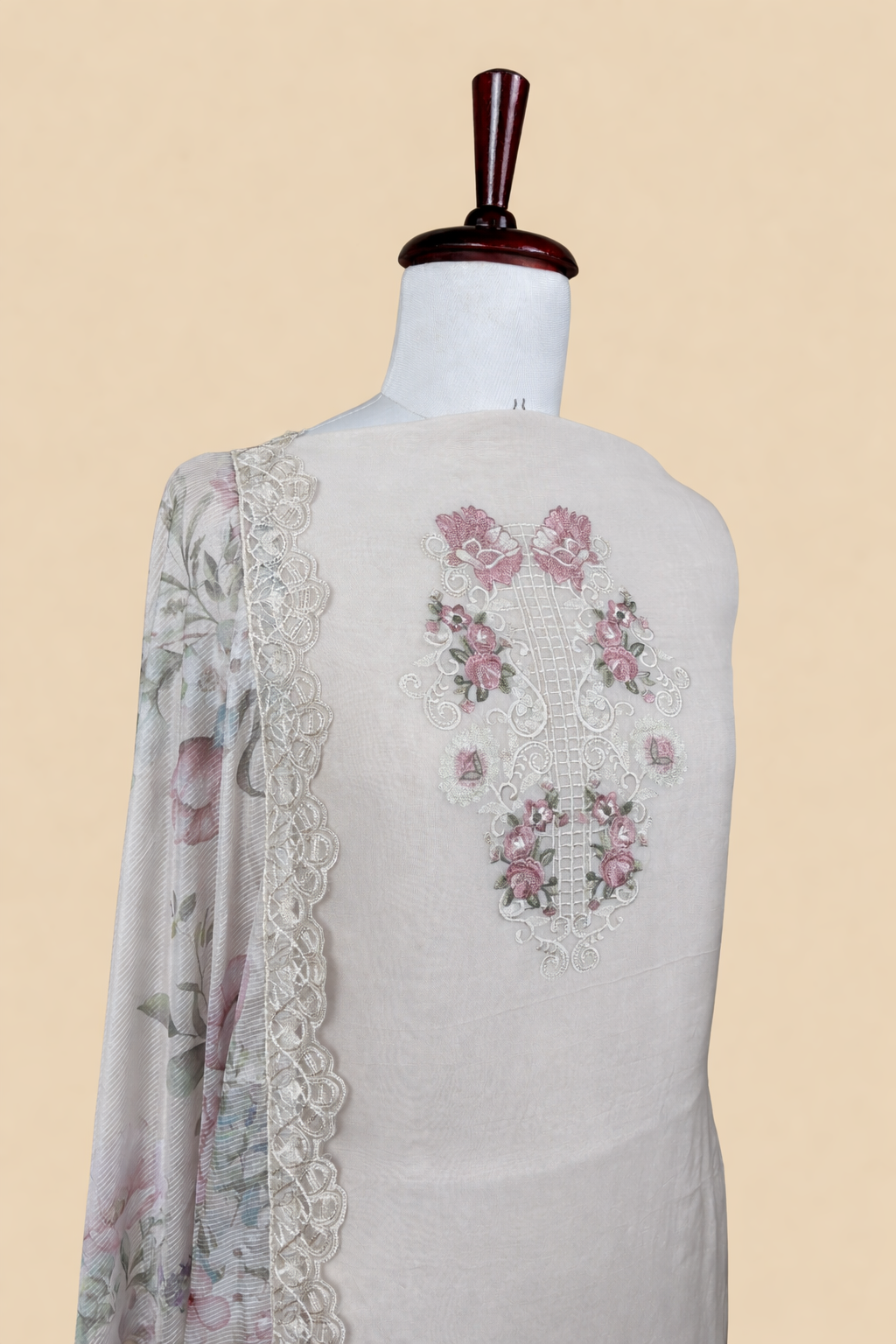 Pura Organza with Laces and Multi colour Thread Floral Embroidery Suit