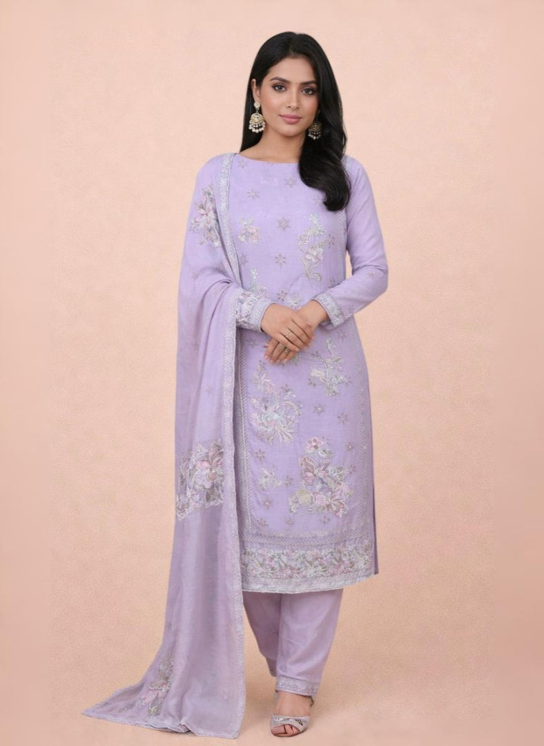 Pure Organza with Laces ,Pearl and Floral Embroidery Suit