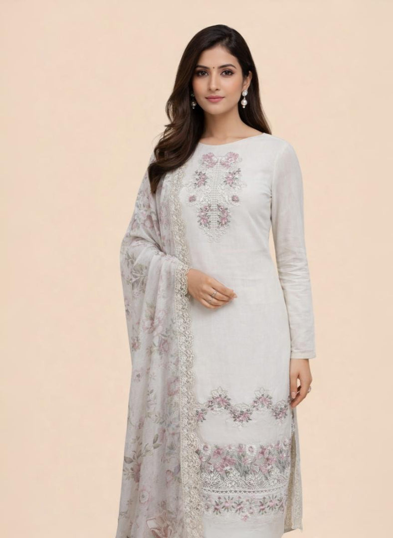 Pura Organza with Laces and Multi colour Thread Floral Embroidery Suit