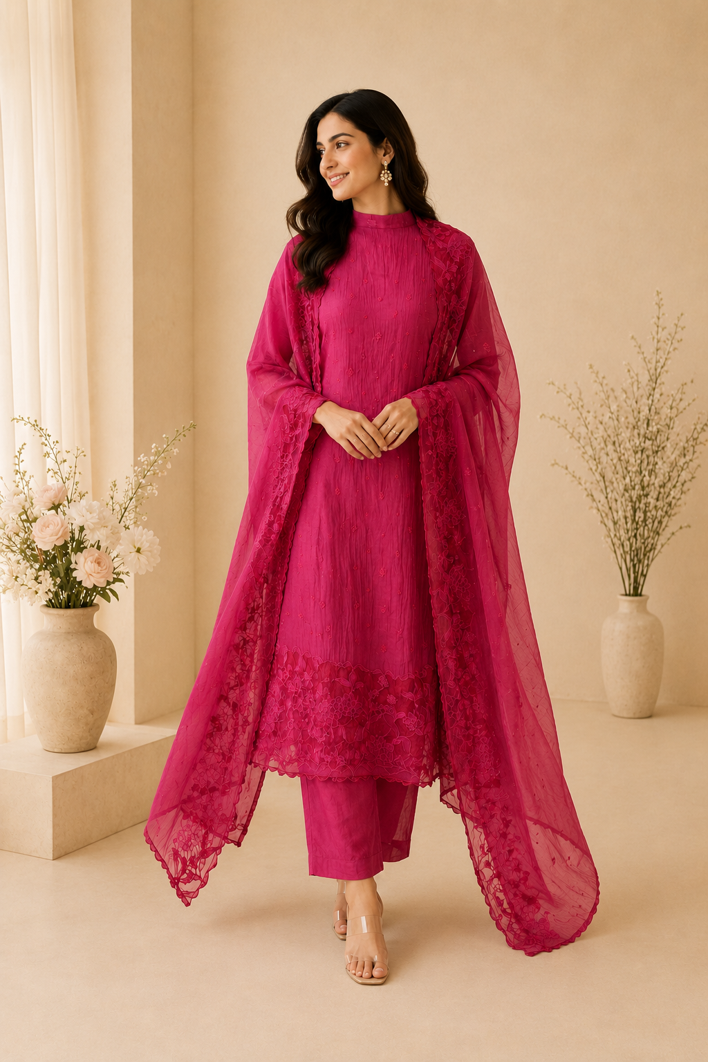 Applique Grace Mulmul Chanderi Unstitched Suit