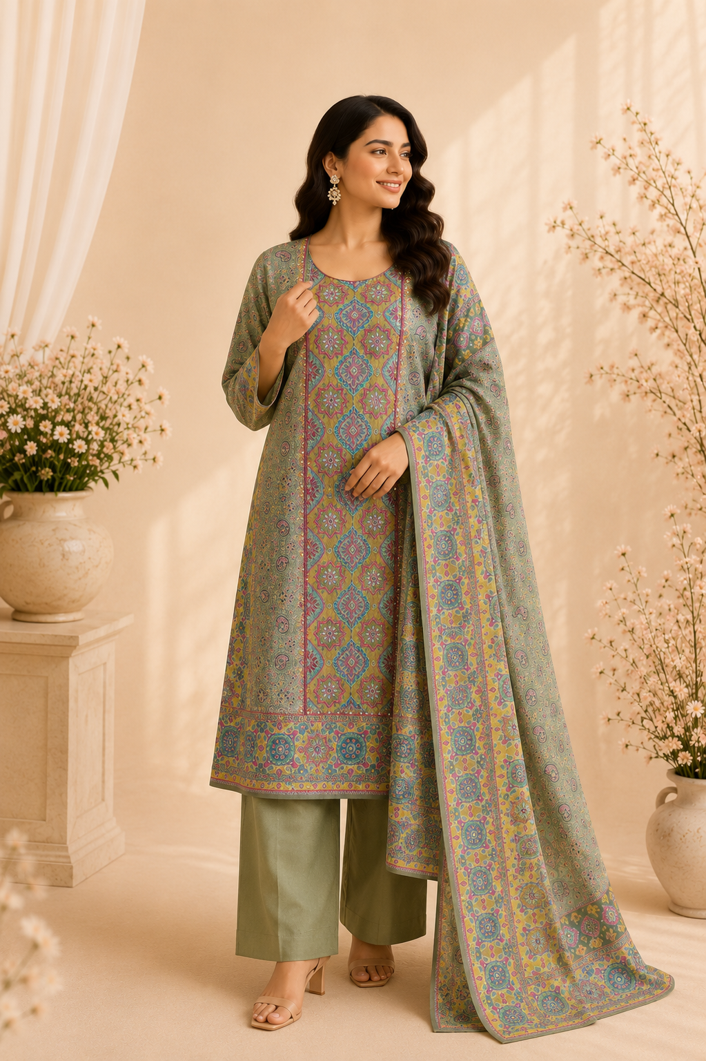 Sage Riwaayat Unstitched Suit