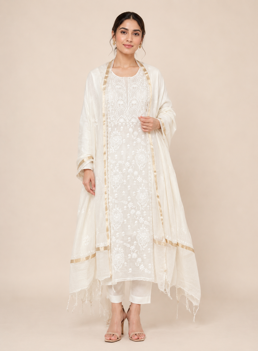 Ivory Noor Chikankari Unstitched Suit