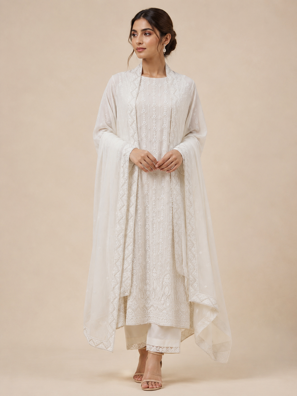 Moonlit Ivory Georgette Unstitched Suit