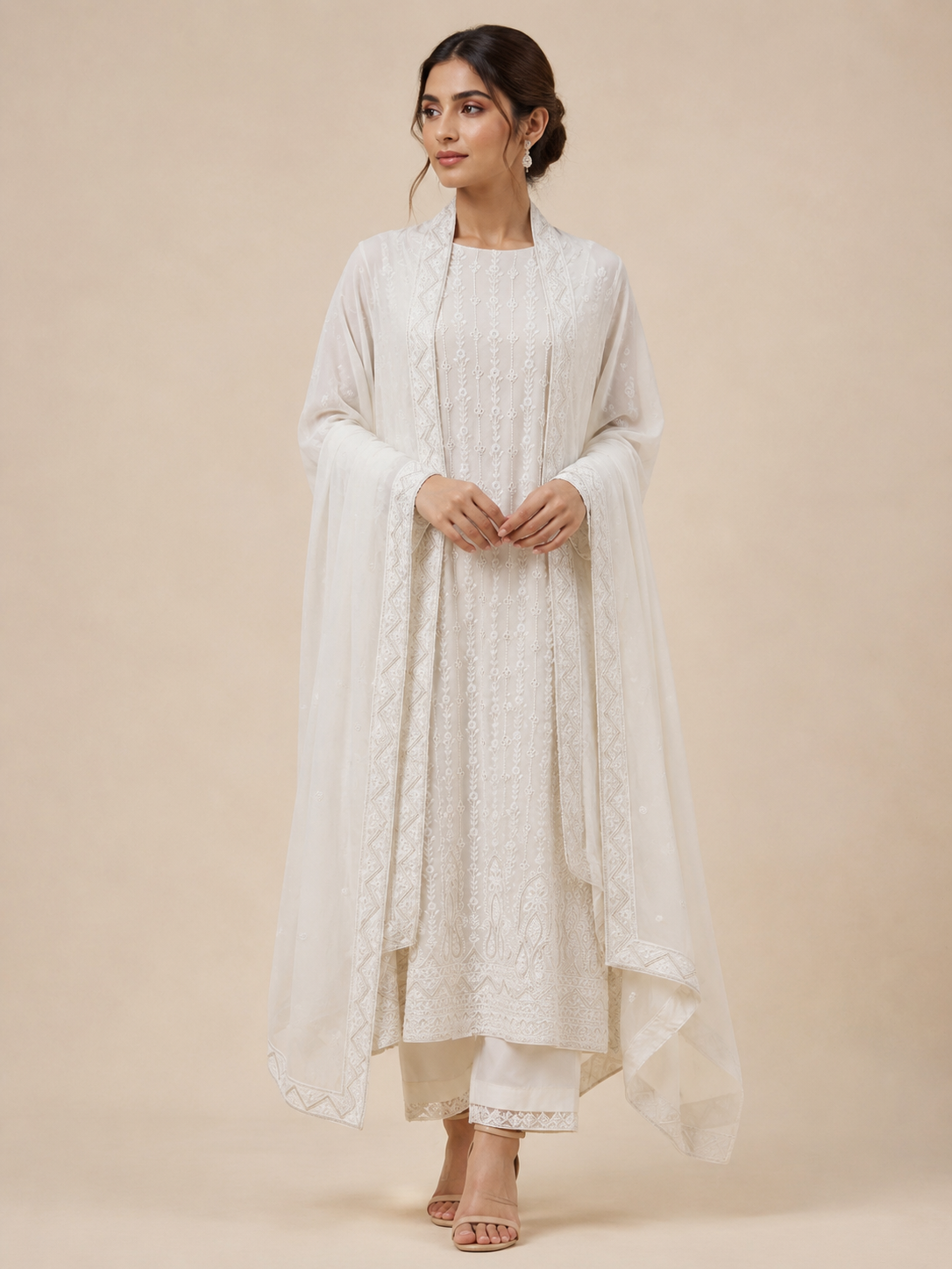 Moonlit Ivory Georgette Unstitched Suit