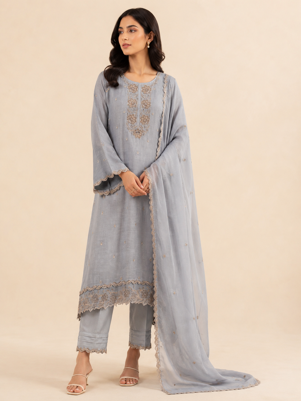 Pure Mulmul Chanderi Suit With Sequence Highlights Embroidery