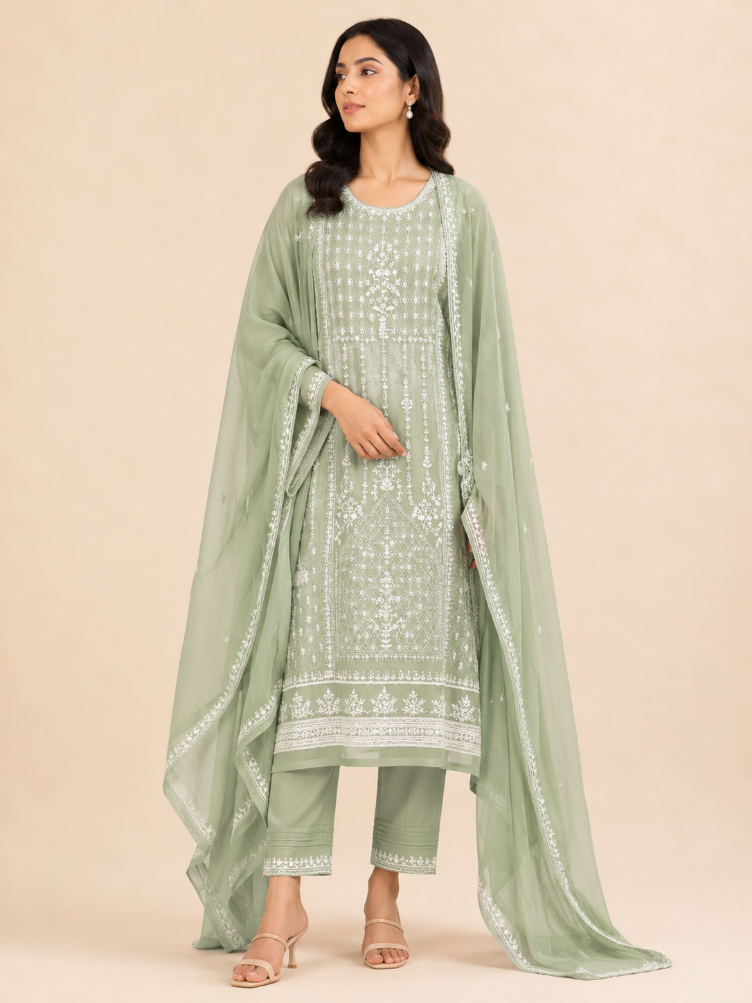 Pistachio Noor Georgette Unstitched Suit