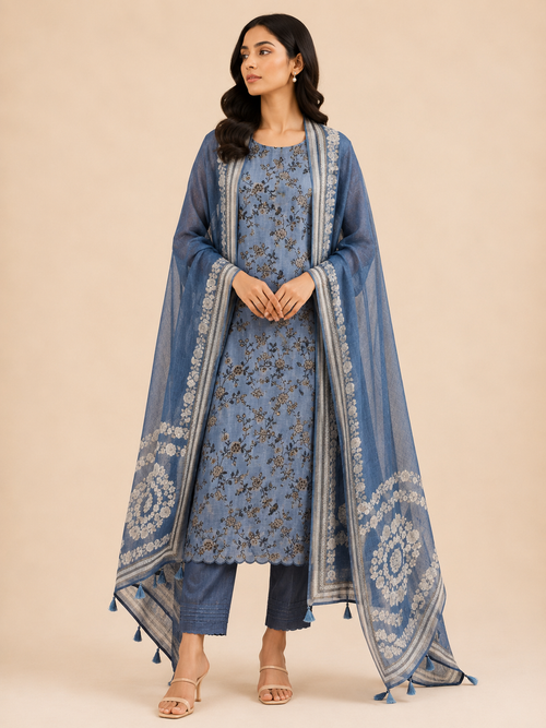 Blue Mirage Linen Unstitched Suit