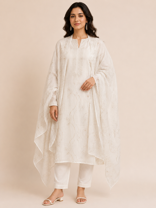 Pearl Noor Mulmul Chanderi Unstitched Suit