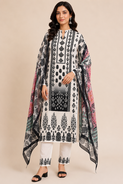 Gulnaar Noir Unstitched Suit