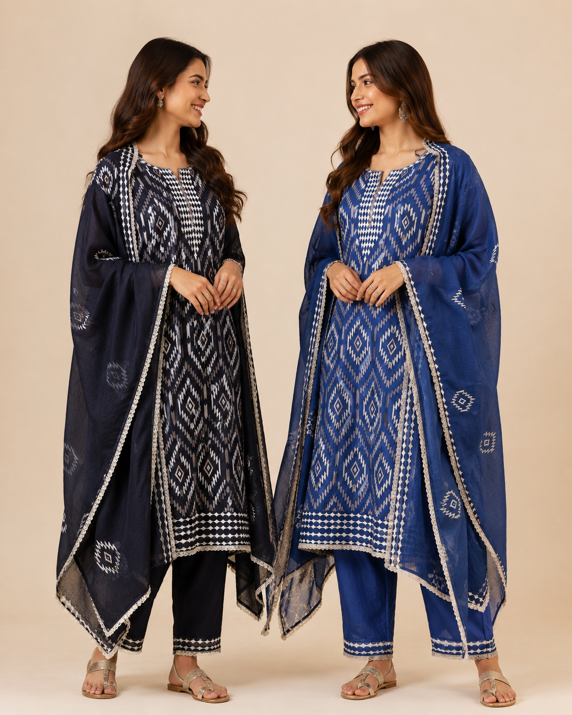Indigo Ikkat Unstitched Suit