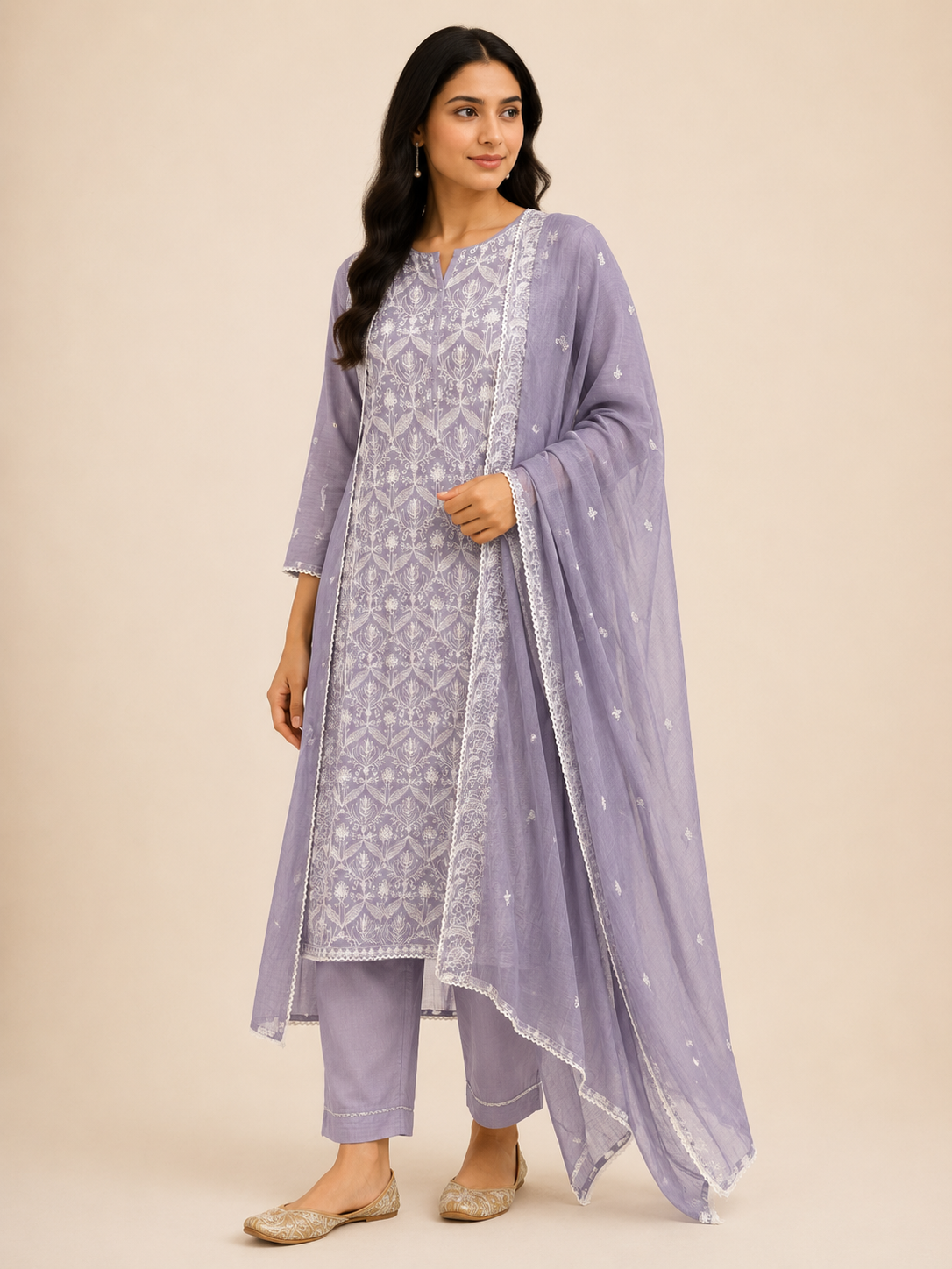 Lilac Jaali Unstitched Suit