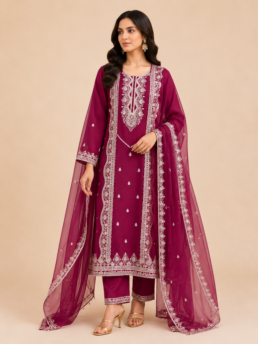 Fuchsia Noor Unstitched Suit