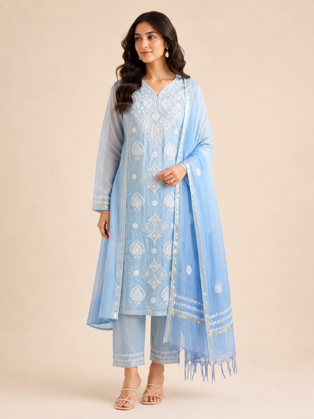 Mulchanderi Luckhnavi 3pc Unstitched suit