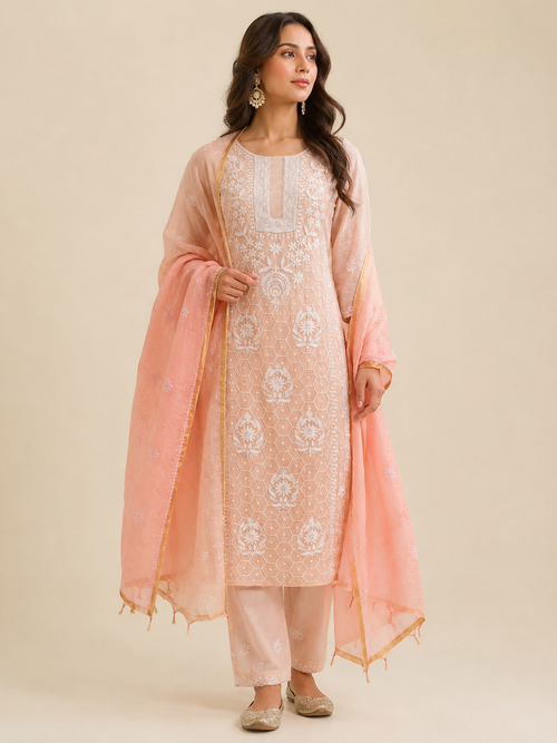 Mulchanderi Luckhnavi 3pc Unstitched Suit