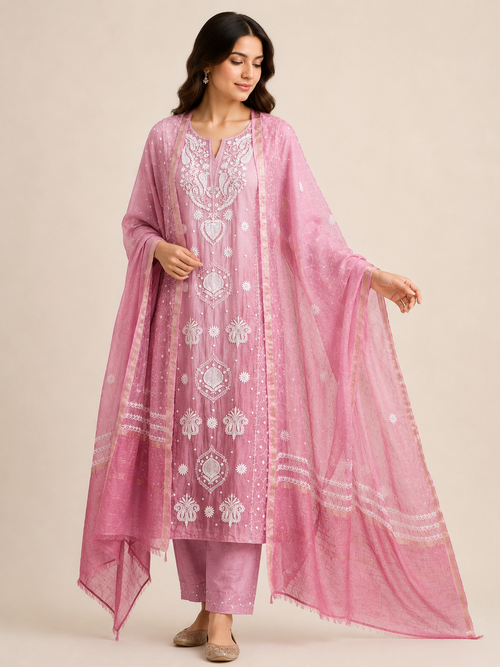 Mulchanderi Luckhnavi 3pc Unstitched Suit