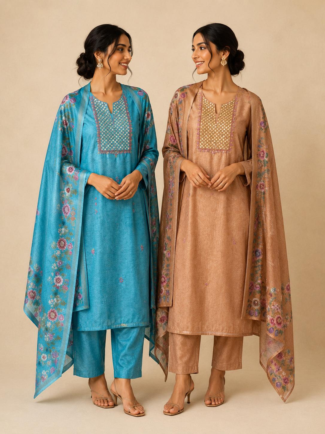 Chanderi Mirror thread Embroidery Suit
