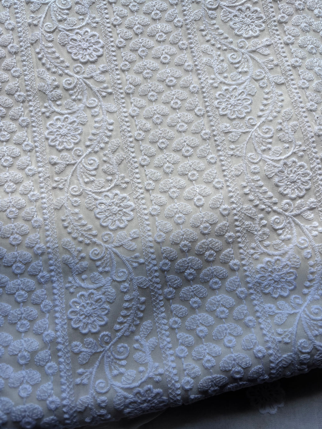 White Naaz Mulmul Lucknowi thread embroidery