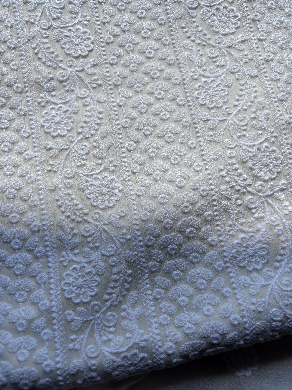 White Naaz Mulmul Lucknowi thread embroidery