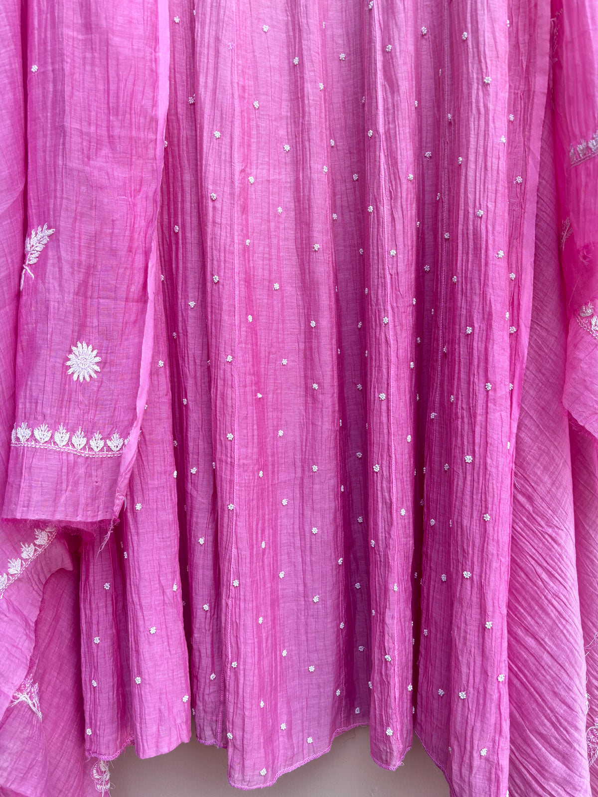 Anarkali Pure Mulmul Luckhnavi Unstitched Suit with Pearl Embroidery