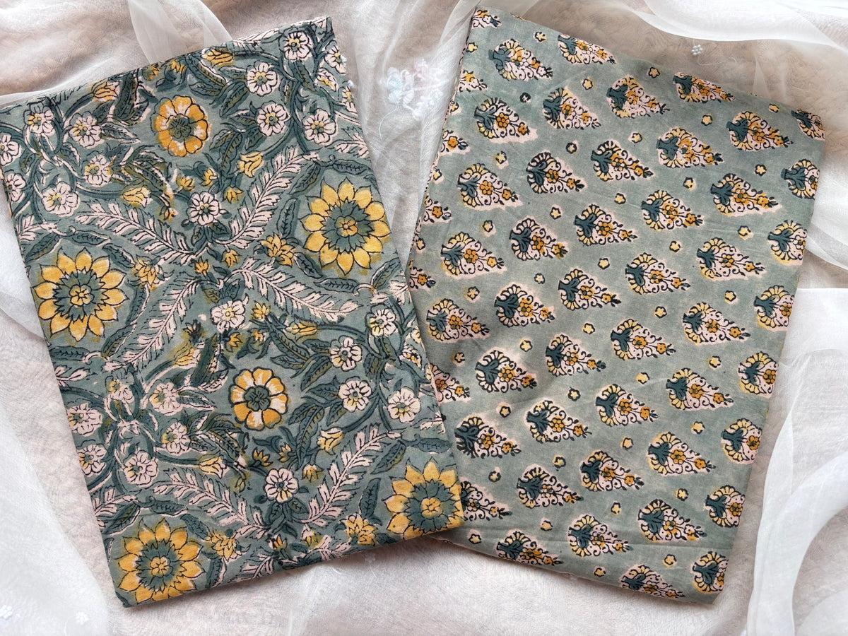 Dusty Sea Green Kalamkari Mulmul Cotton 2pc Set