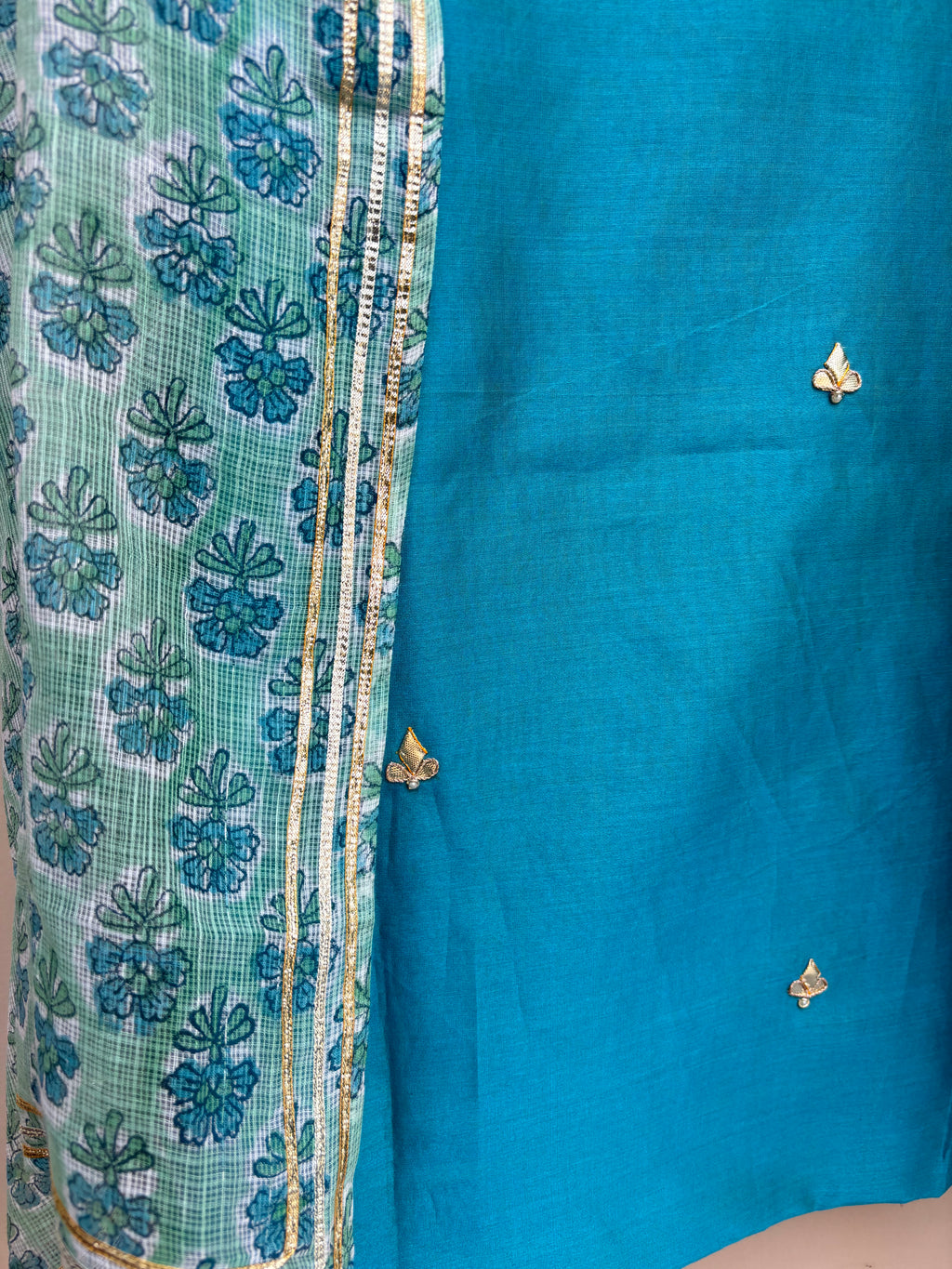 Sky Blue Pure Chanderi with Gota Patti ,Dori and Pearl Hand Embroidery Suit