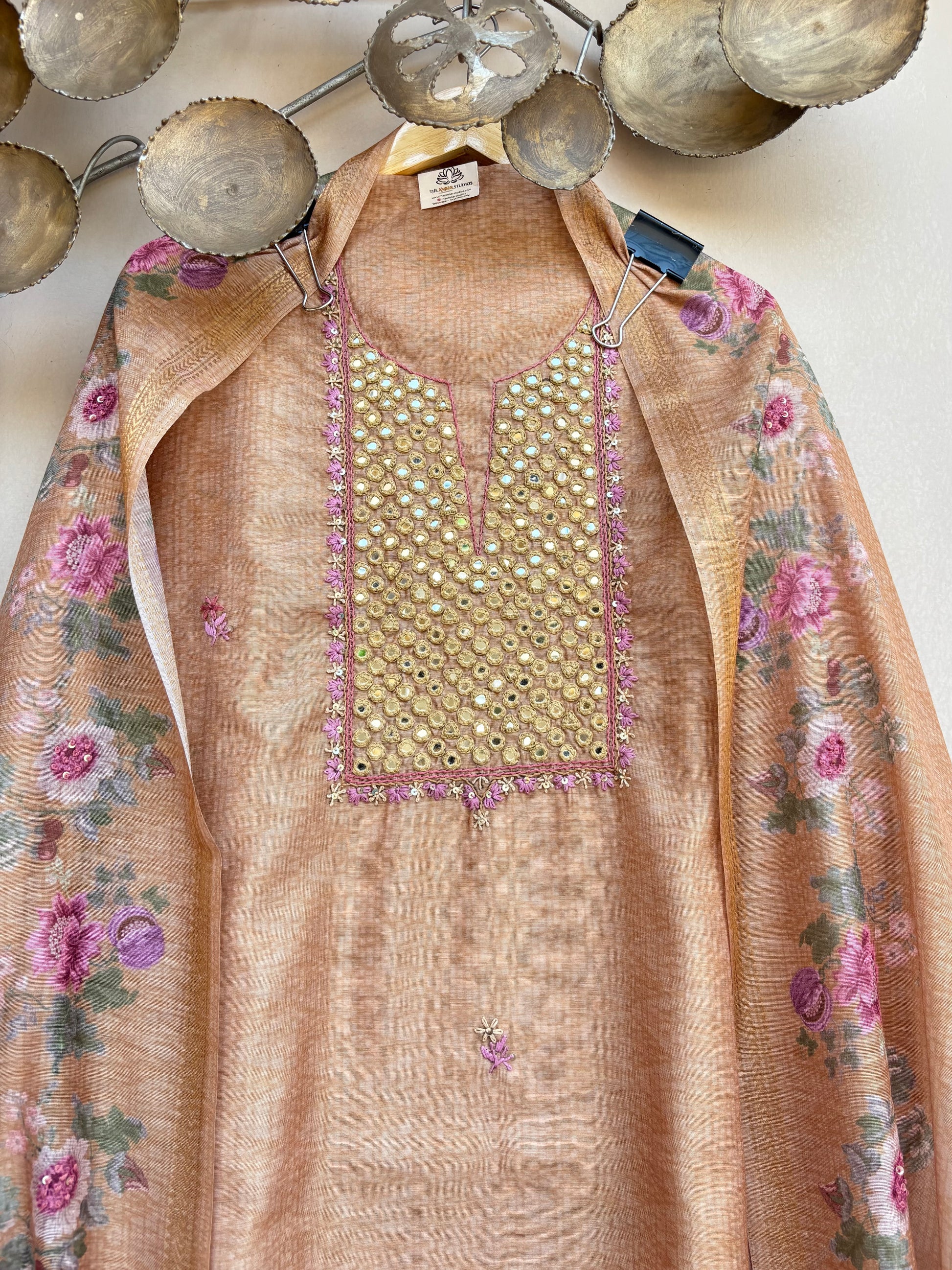 Chanderi Mirror thread Embroidery Suit
