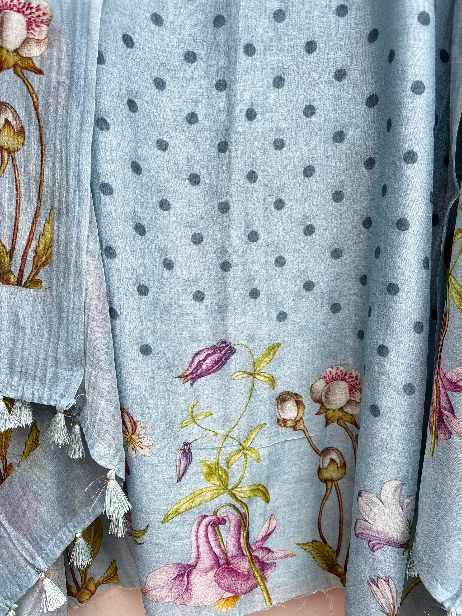 Pure Mulmul Chanderi Floral Printed Suit with Tassels