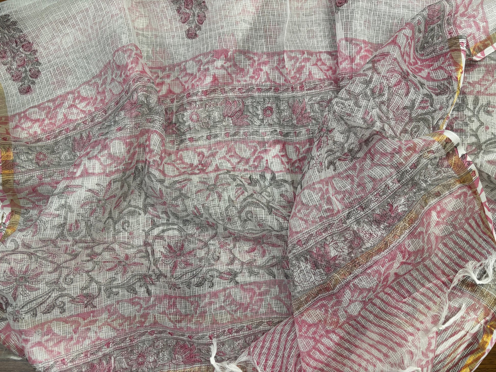 Light Pink Handblock Unstitched Suit