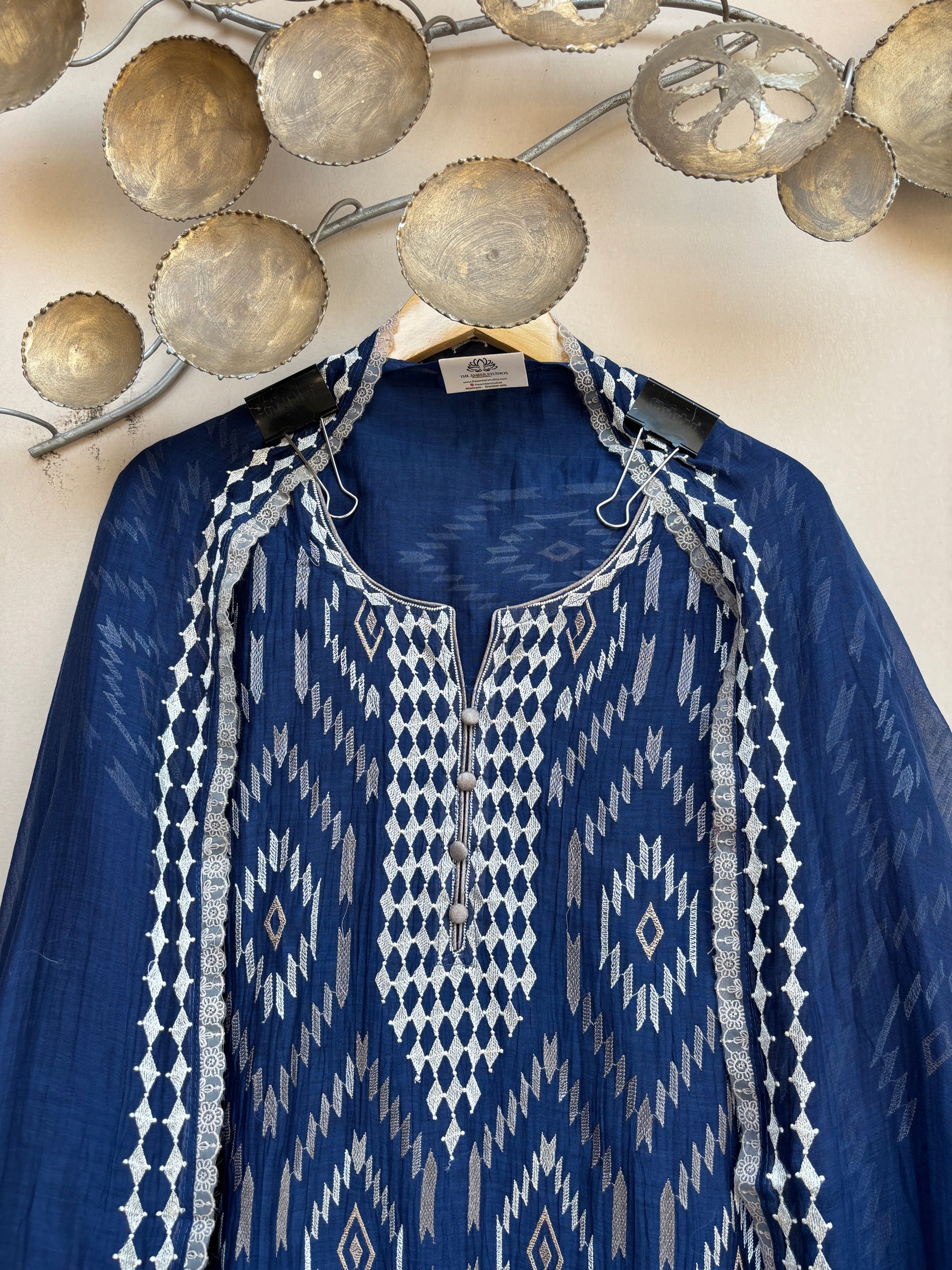 Indigo Ikkat Unstitched Suit