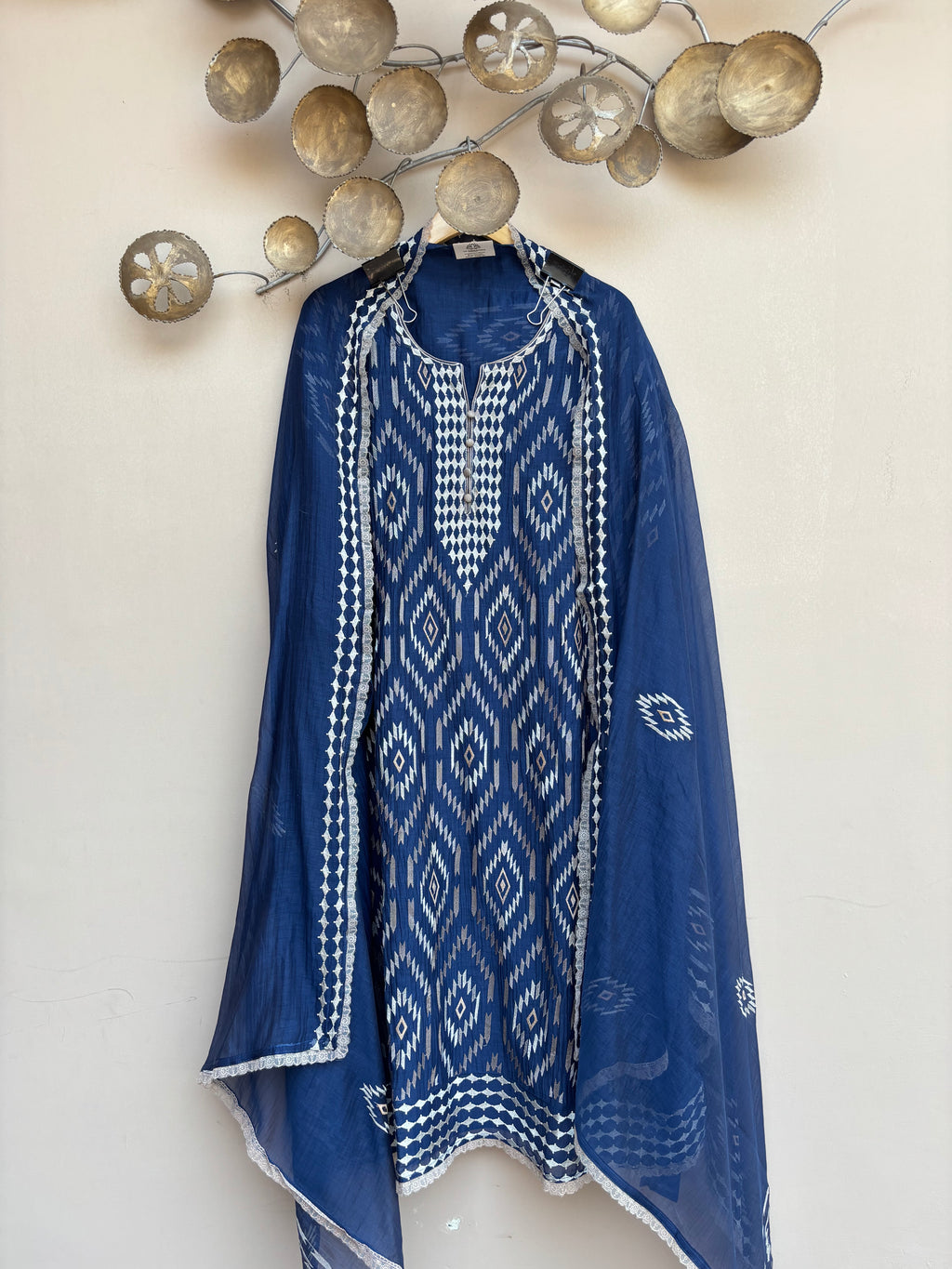 Indigo Ikkat Unstitched Suit