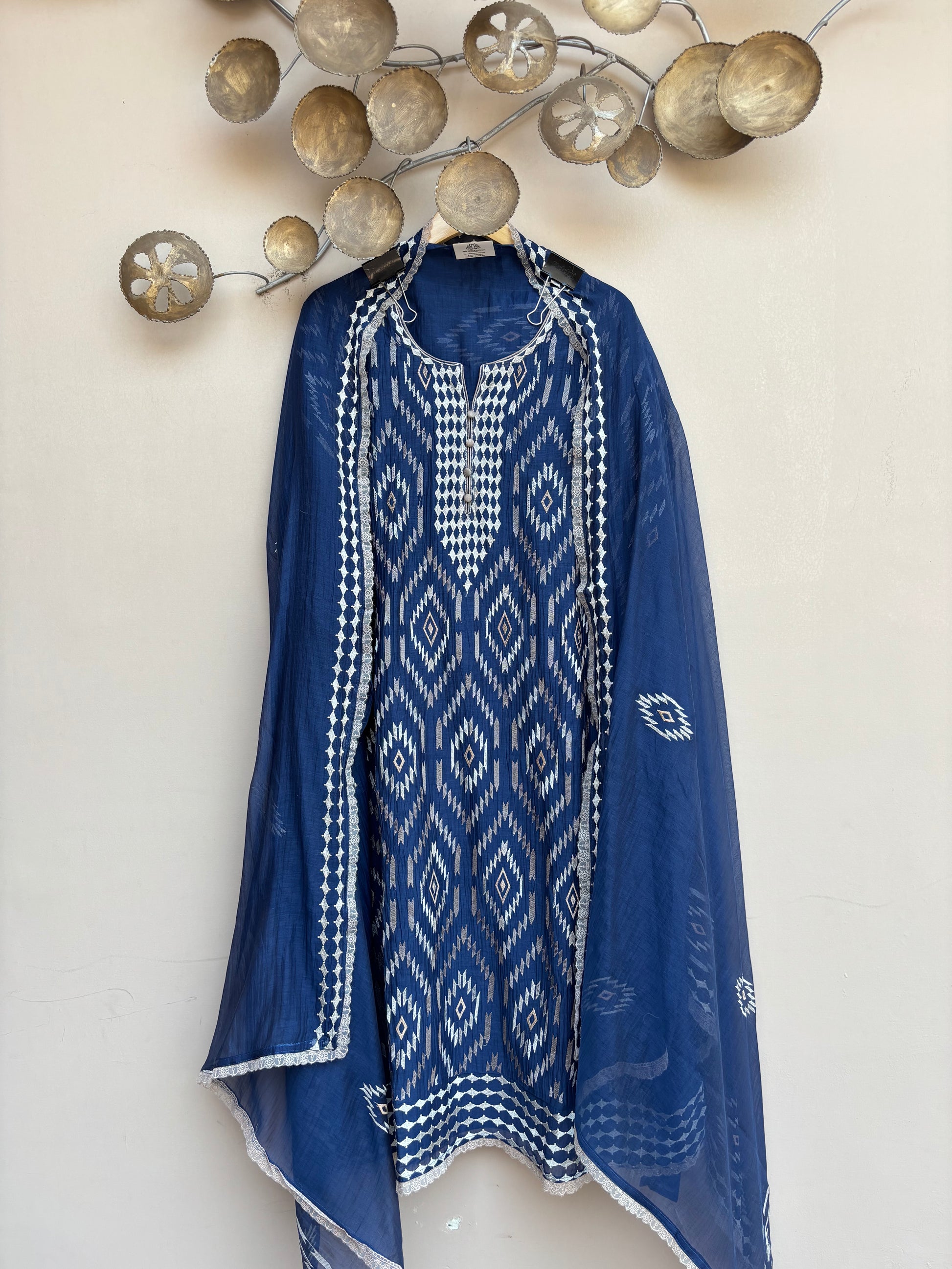 Indigo Ikkat Unstitched Suit