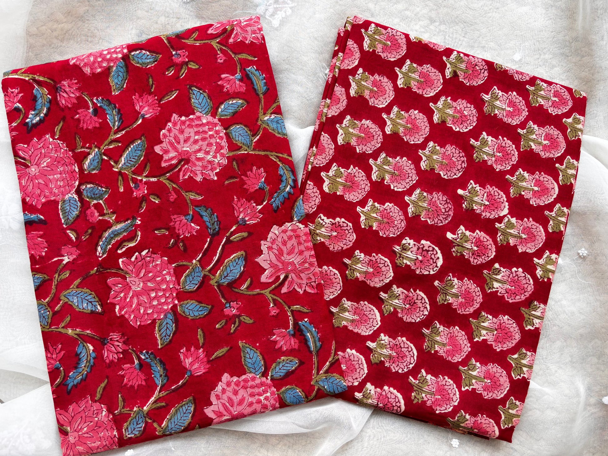 Blood Red Kalamkari Mulmul Cotton 2pc Set