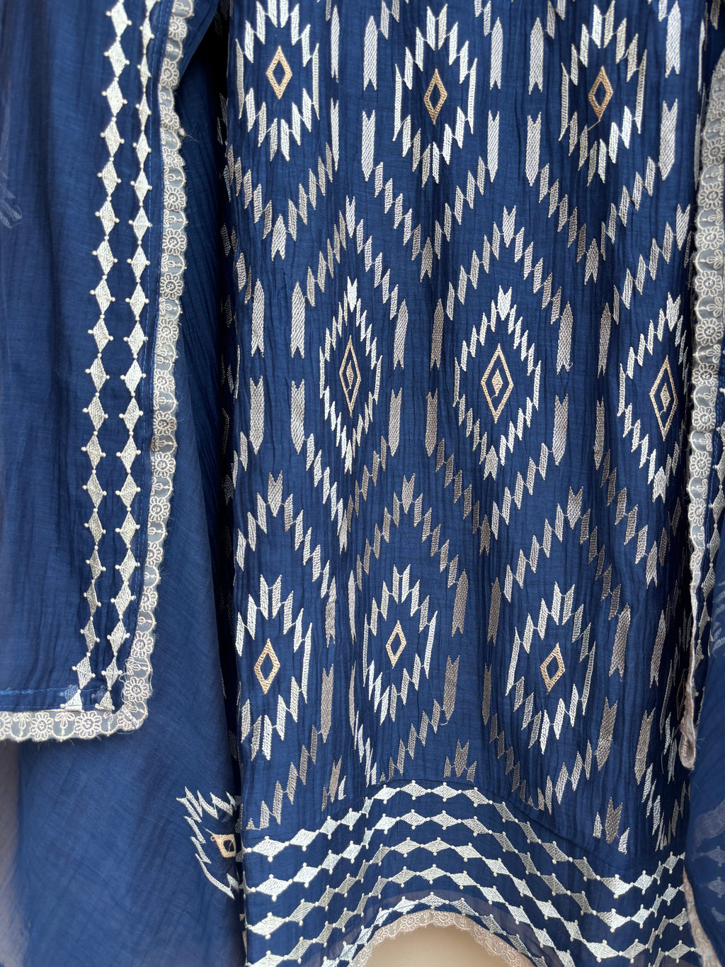 Indigo Ikkat Unstitched Suit