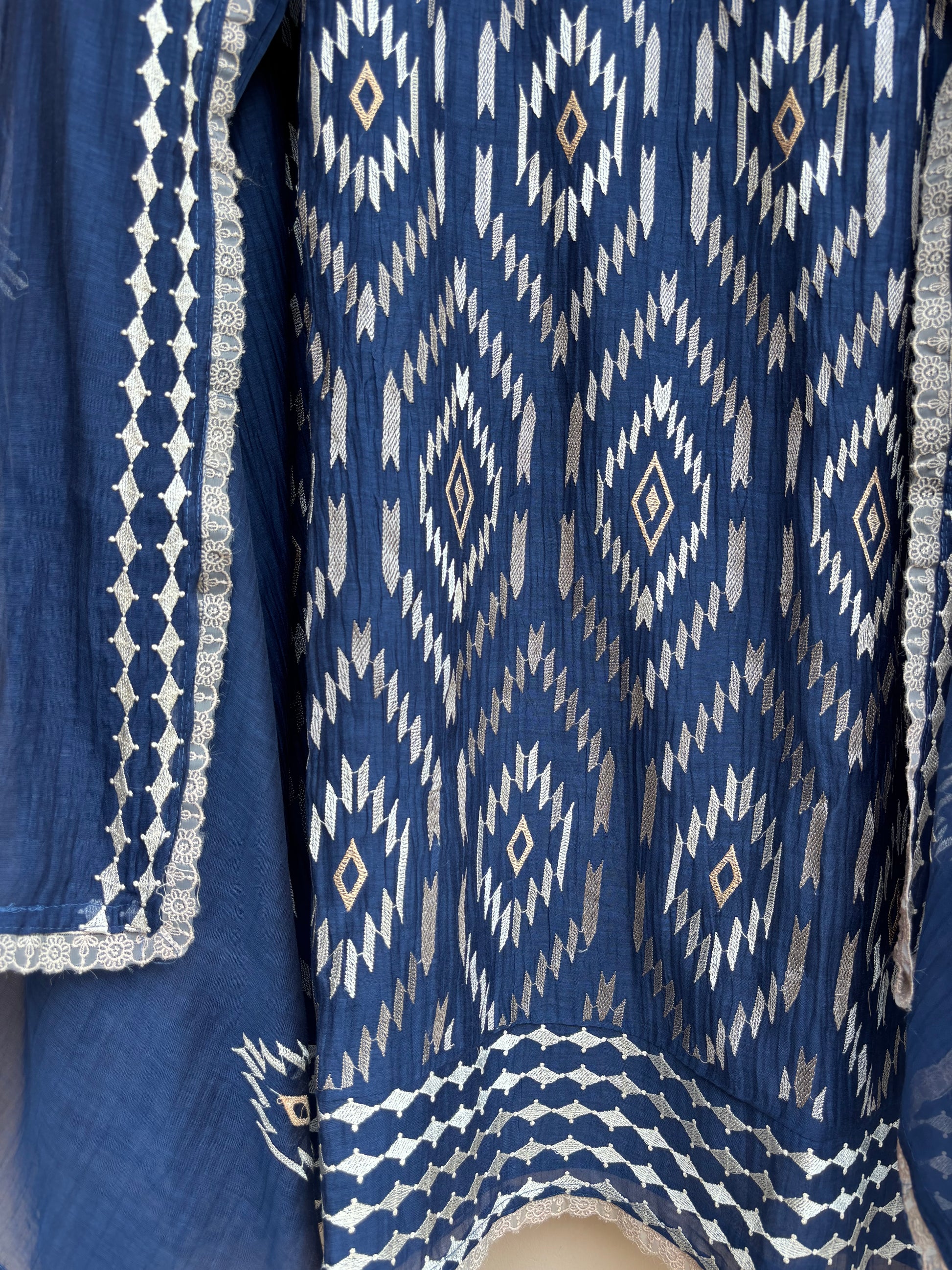Indigo Ikkat Unstitched Suit