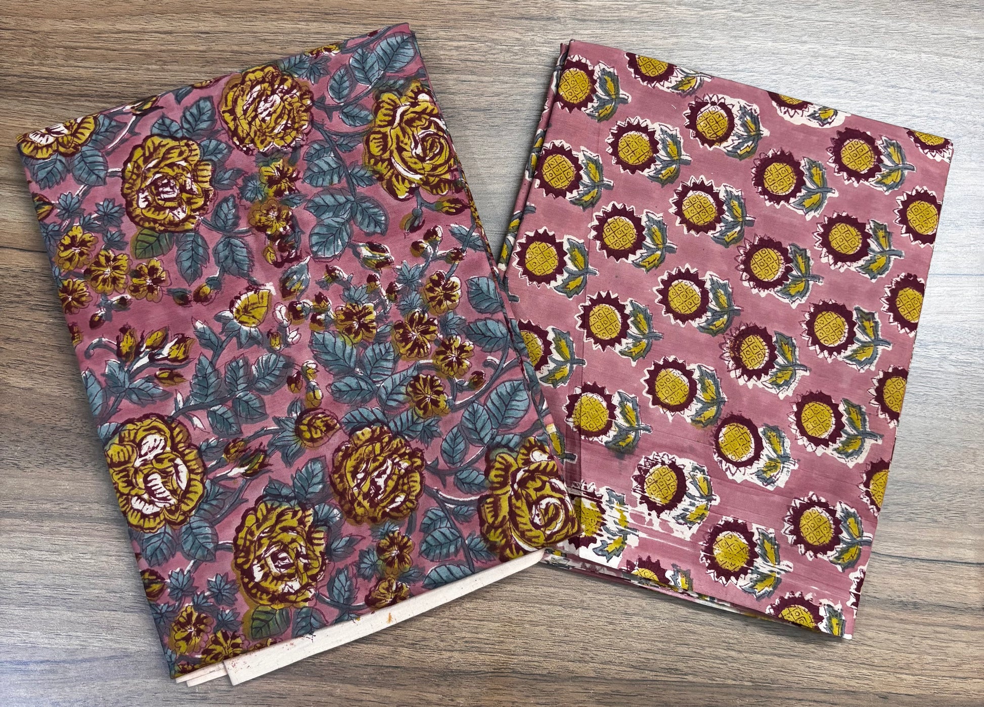 Rose Pink Blue Kalamkari Mulmul Cotton 2pc Set
