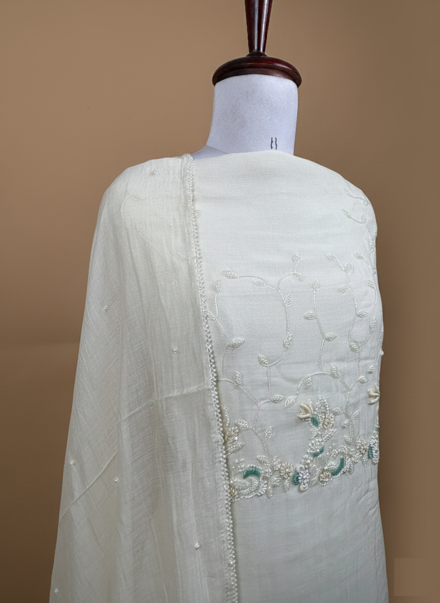Mulmul Chanderi French Knot with Pearl Embroidery suit
